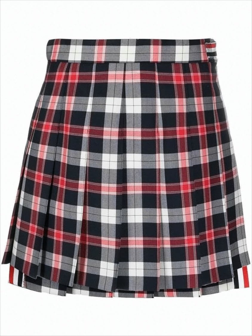 Pleated Plaid Mini Skirt with Structured Waistband