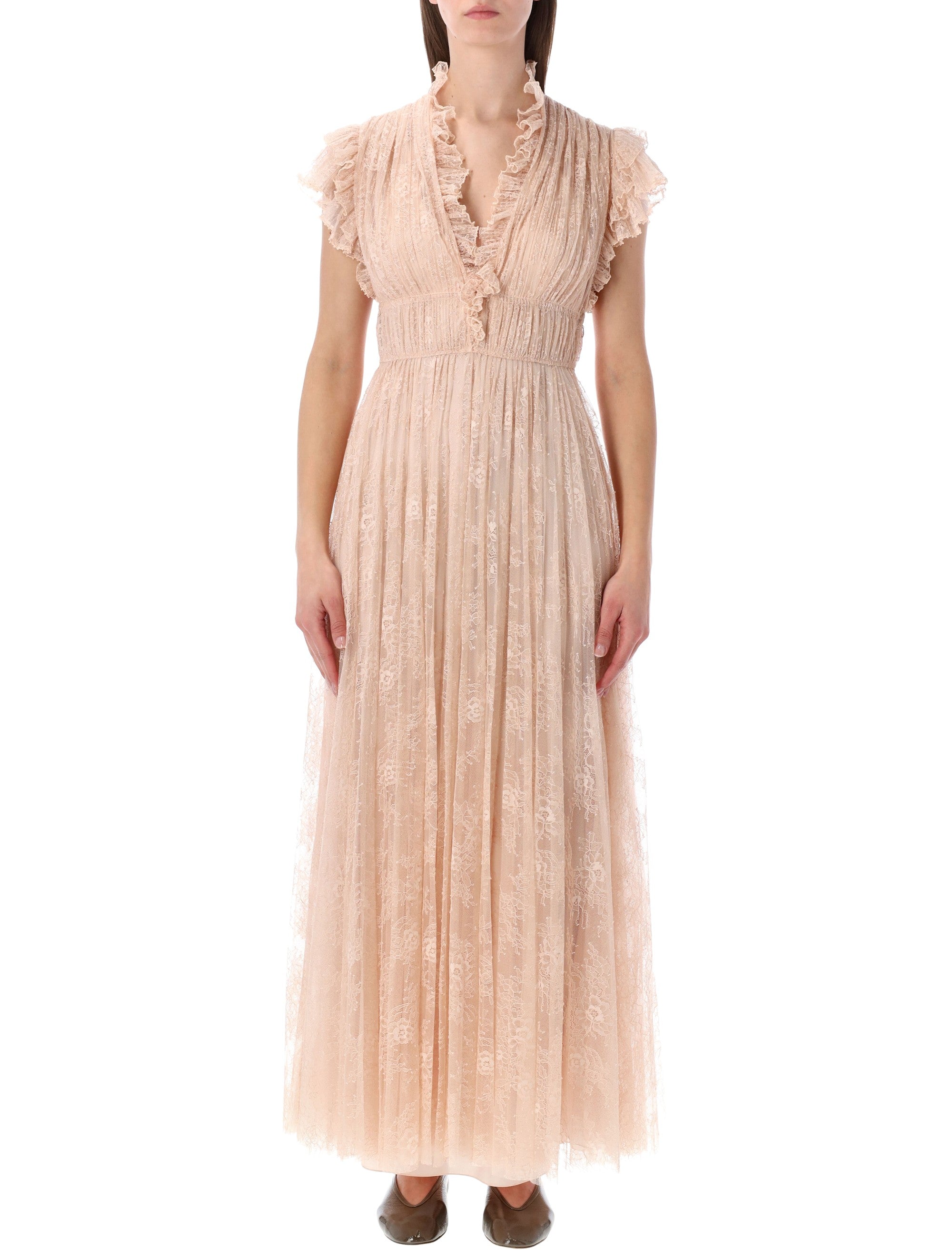 Pleated Lace Evening Dress