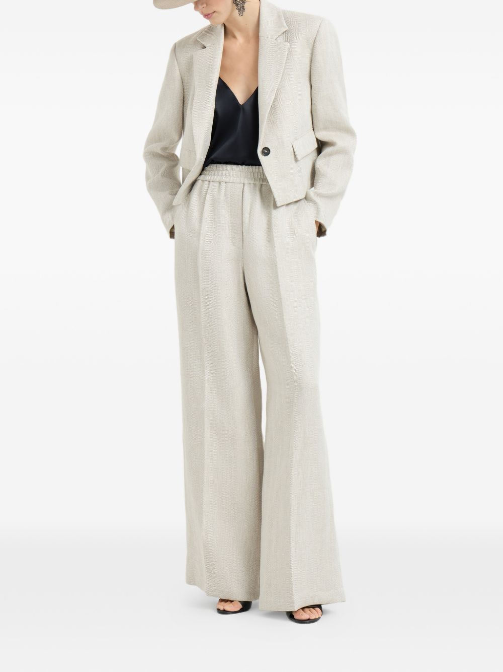 Wide-Leg Trousers with Herringbone Texture