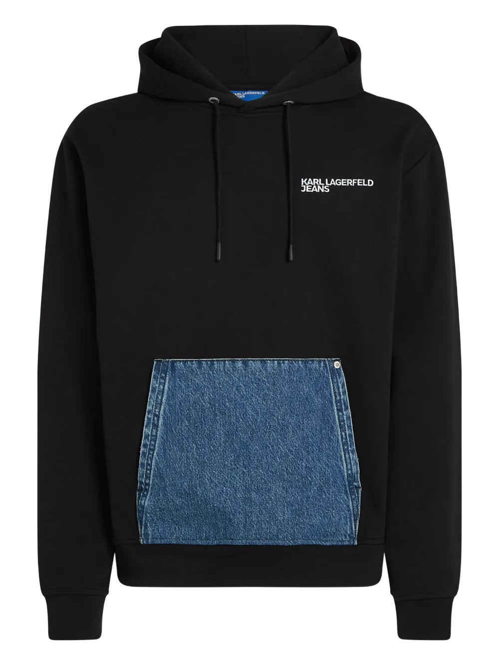 Hooded Sweatshirt with Denim Patch Pocket