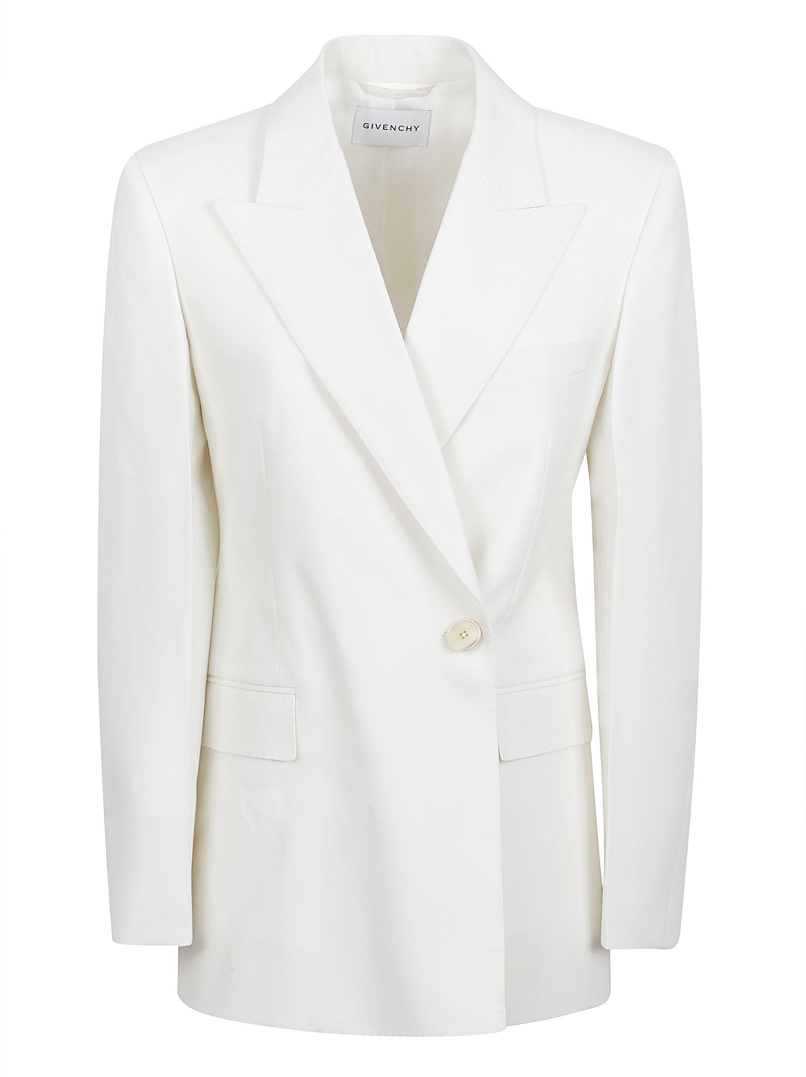 Double-Breasted White Jacket with Pointed Lapel and Flap Pockets