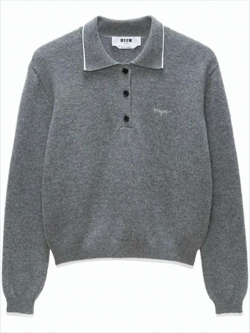 Polo Knit Sweater With Subtle Piping And Ribbed Details