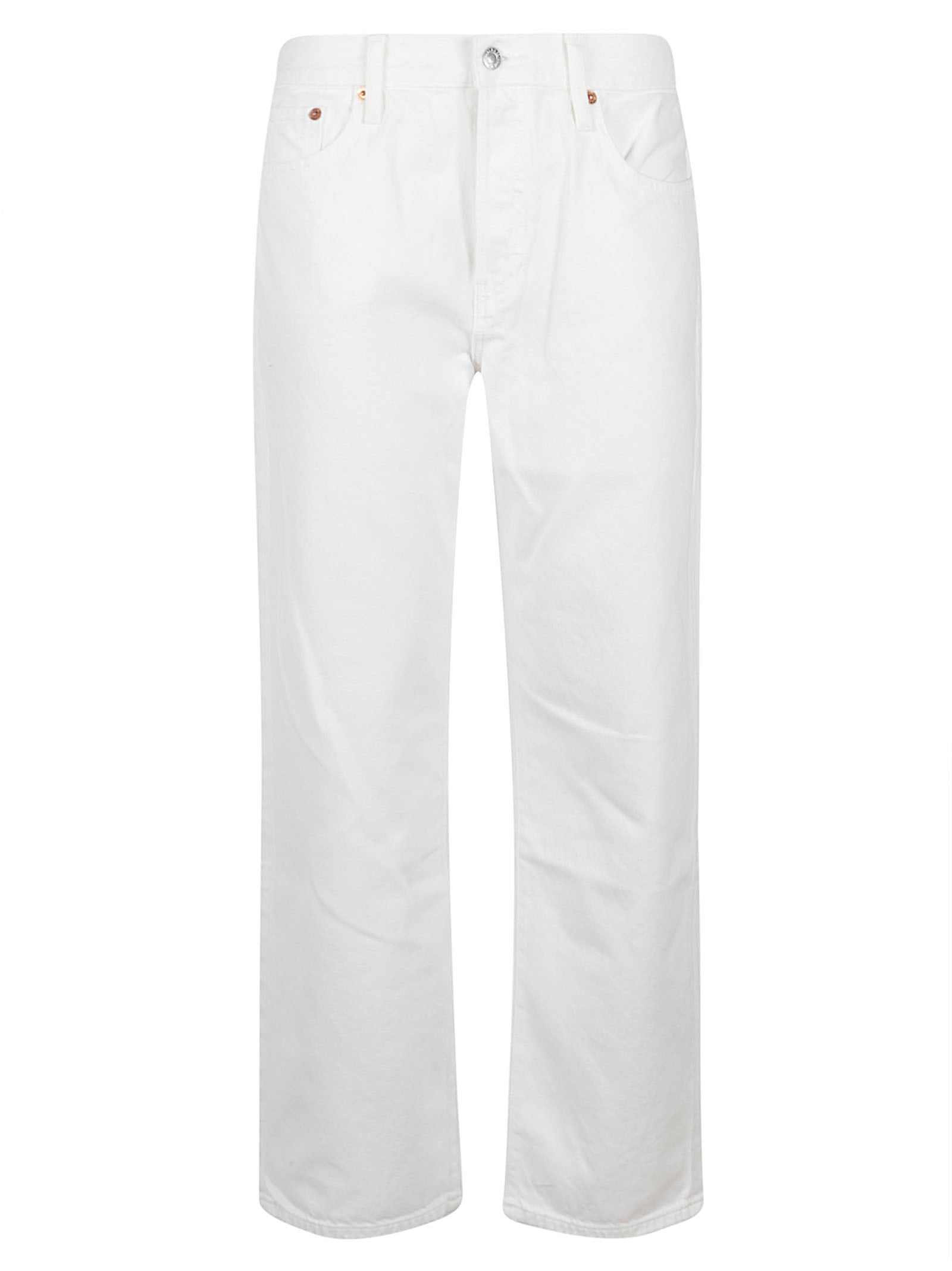 White Denim Jeans with Straight-Leg Cut
