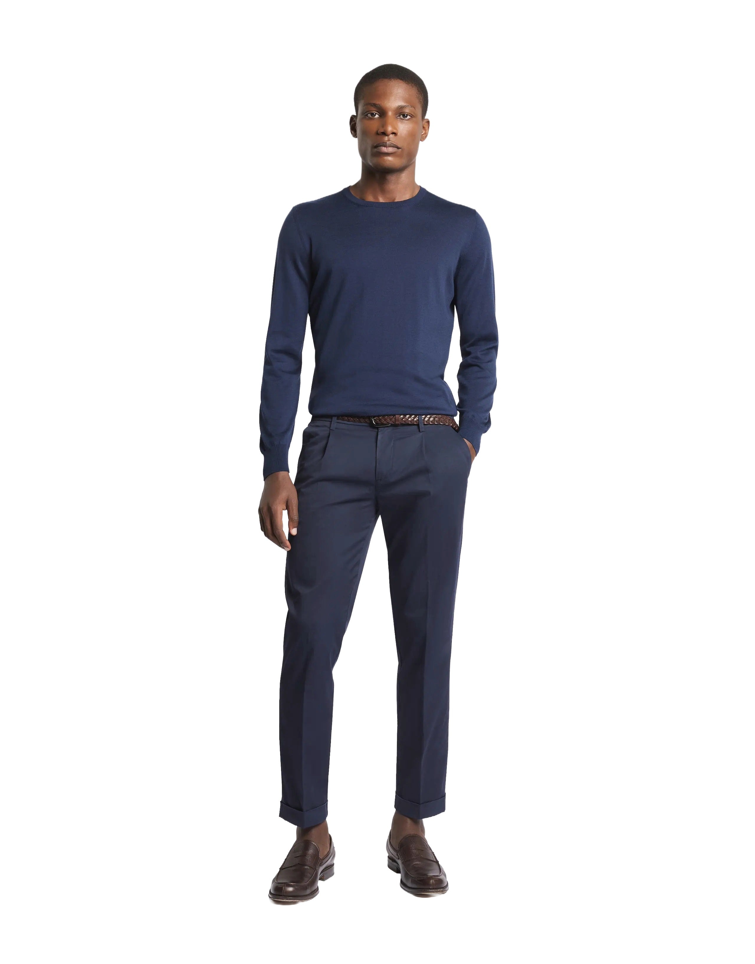 Crew Neck Knit Sweater with Ribbed Cuffs