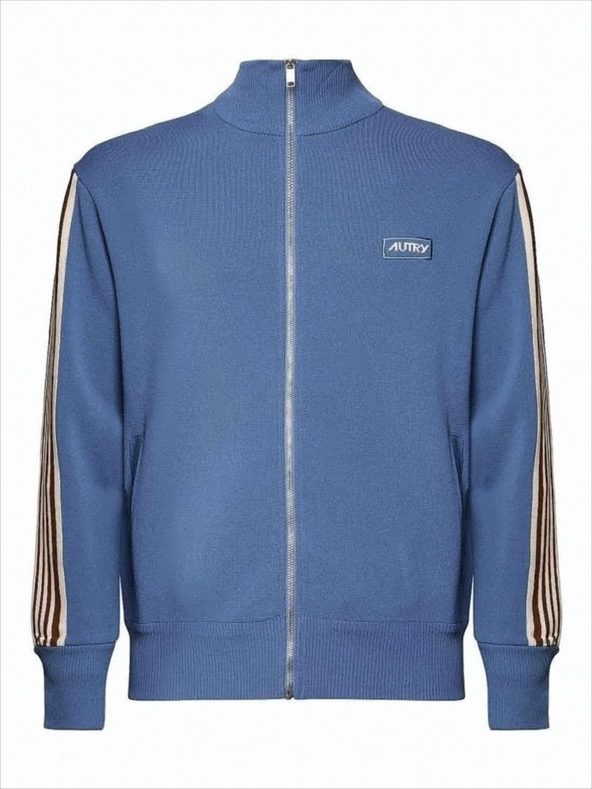 High Collar Zip-Up Jacket with Contrasting Stripes