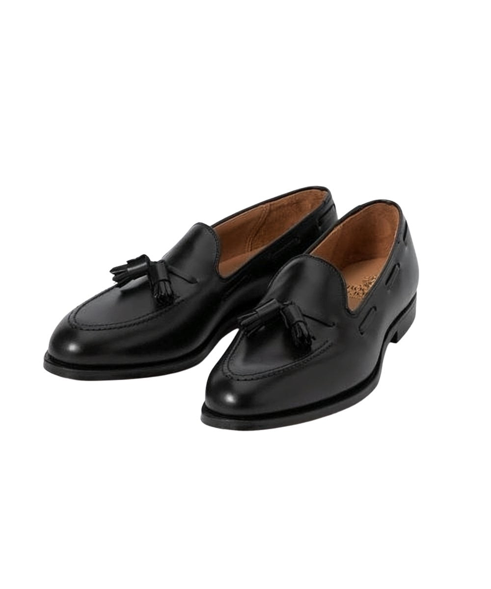 Sleek Black Leather Loafers with Decorative Tassels