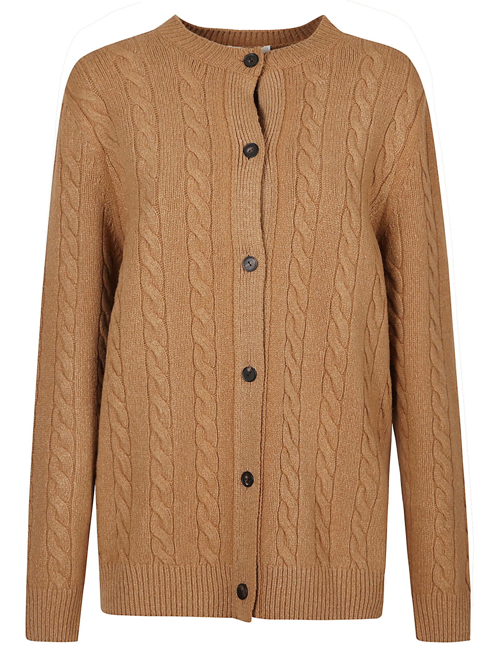 Cable Knit Cardigan With Round Neckline And Button-Down Front