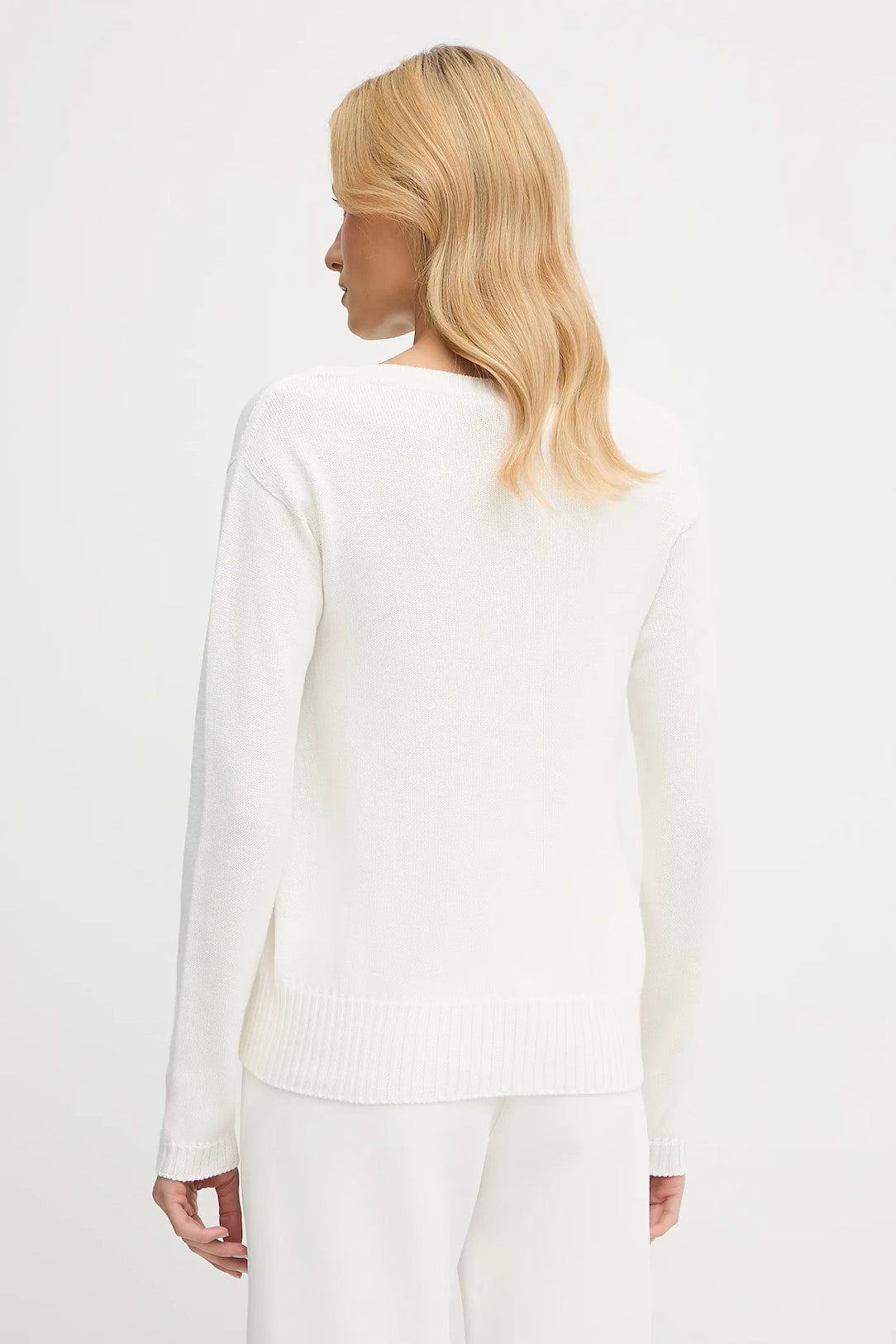 Regular-Fit White Knit Sweater With Ribbed Detailing