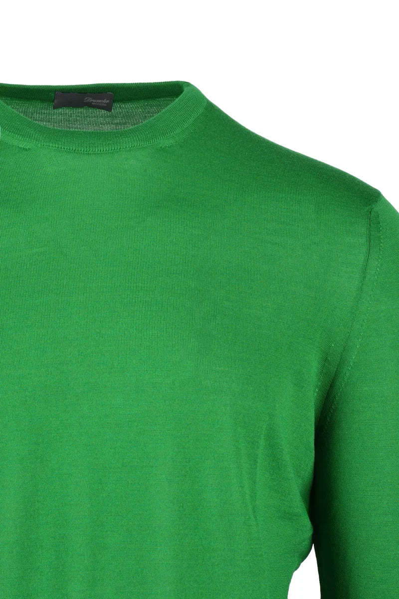 Thin Merino Wool Crew Neck Pullover - Green