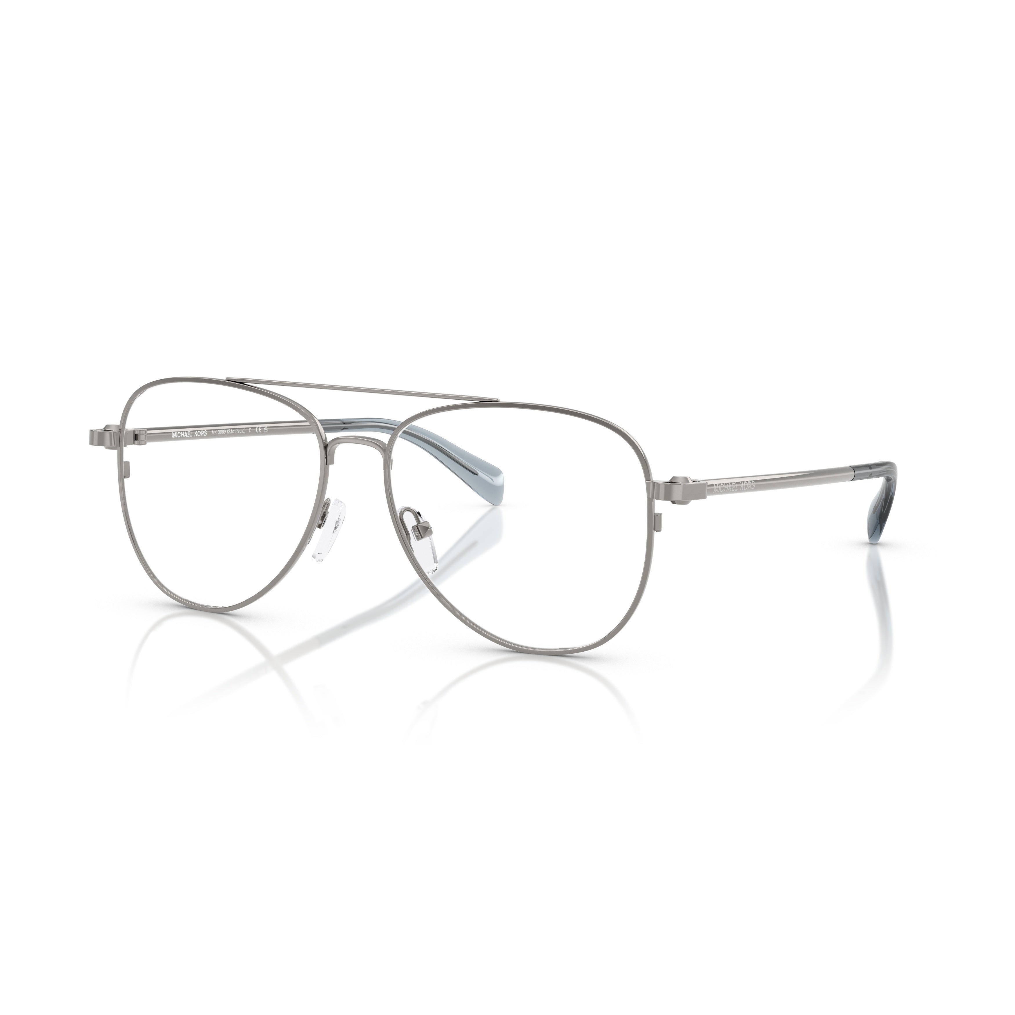 0mk3089 Double Bridge Silver Metal Sunglasses with Rounded Lenses