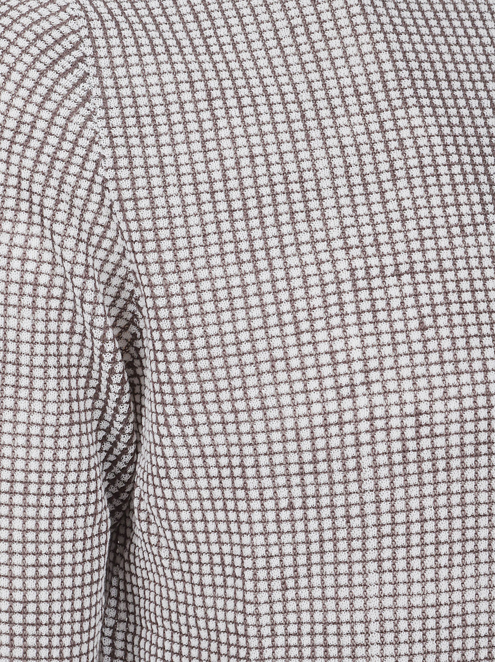 Short-Sleeve Checkered Sweater with Ribbed Detailing
