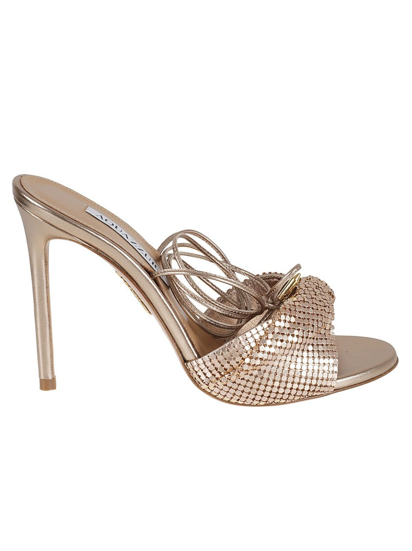 Mesh-Detail Metallic Finish Heels Pumps