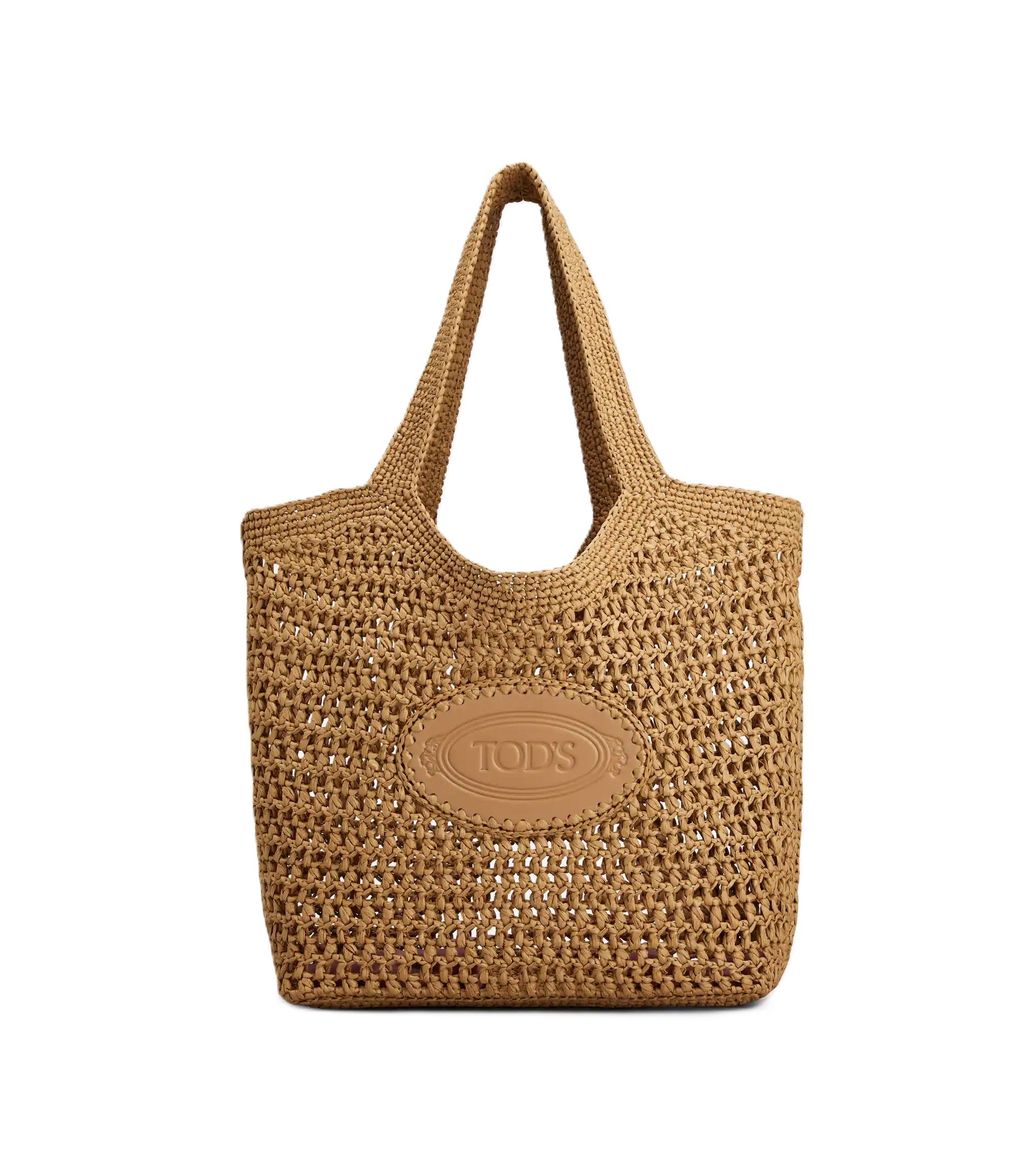 Medium Woven Tote Bag with Leather Logo Patch