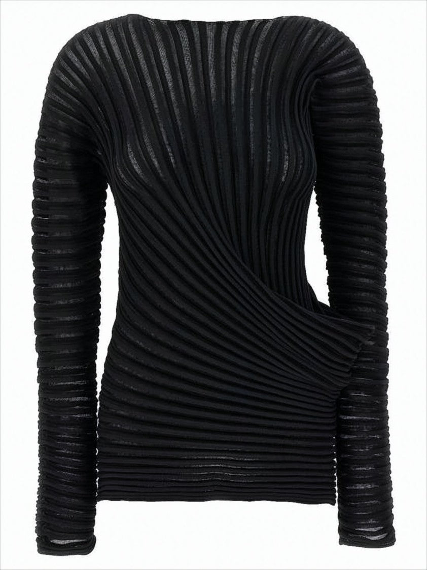 Textured Long-Sleeve Top with Draped Detail