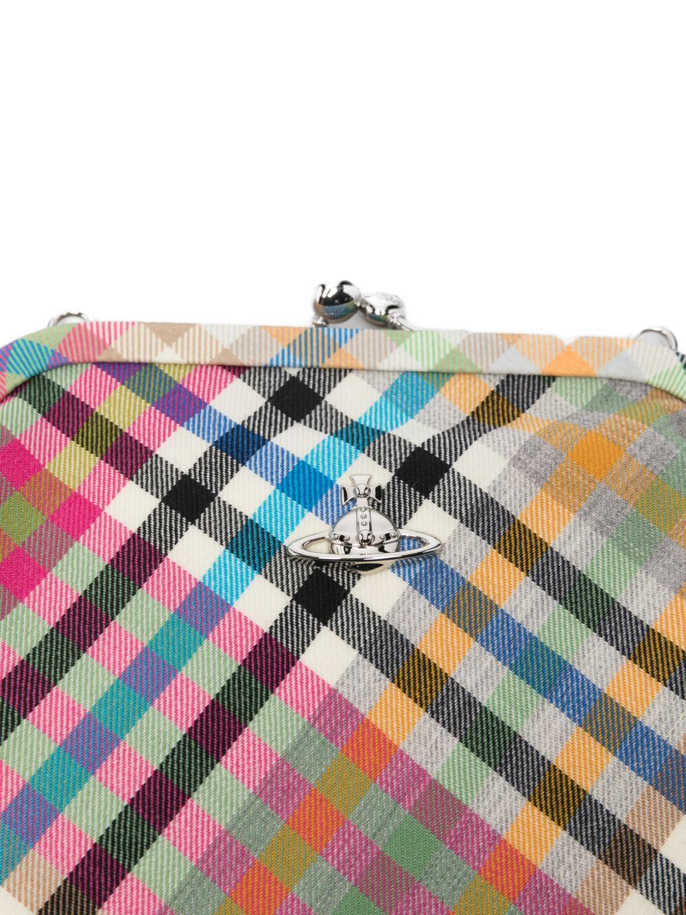 Trapezoidal Plaid Bag With Silver-Tone Clasp And Matching Strap