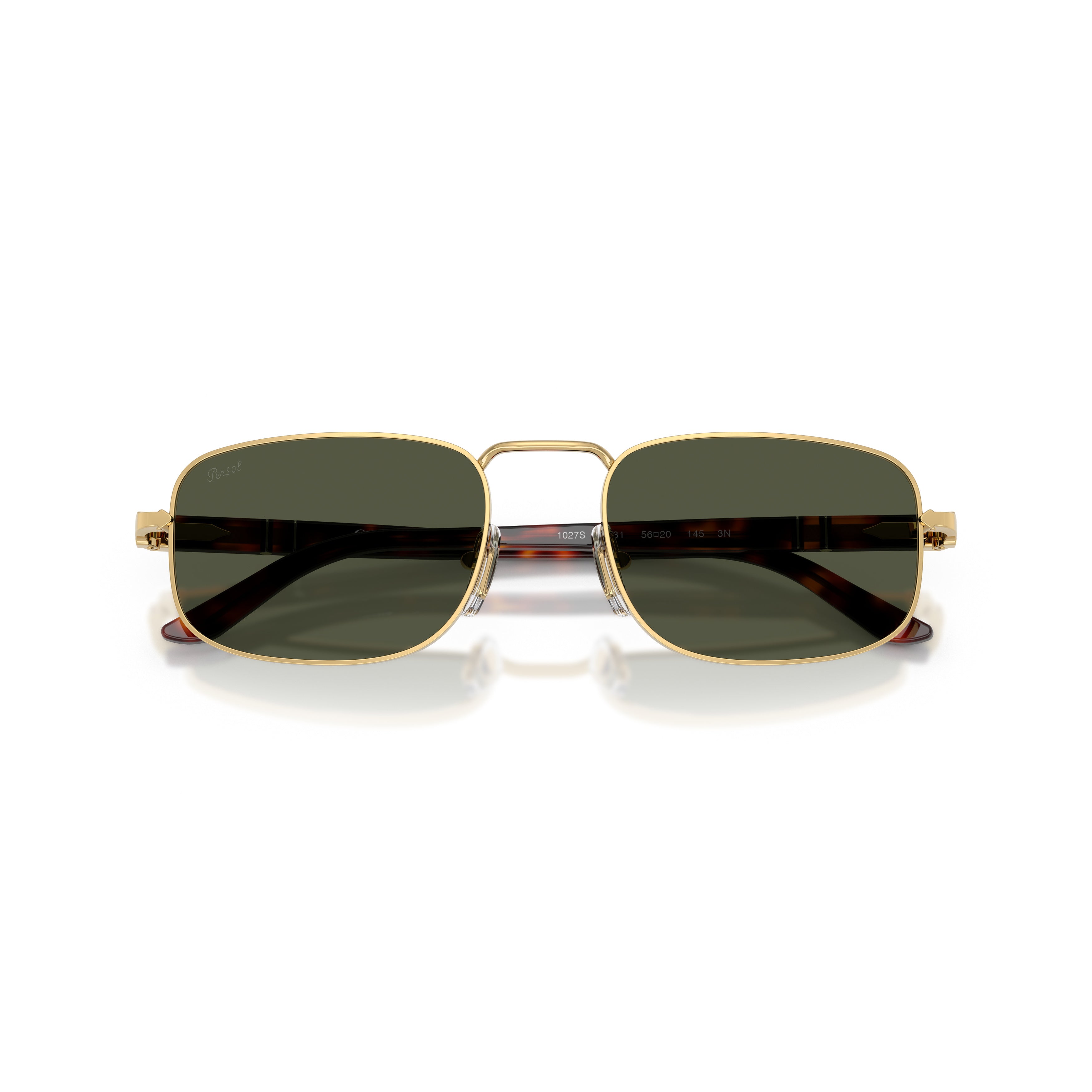0po1027s Rectangular Metal Sunglasses with Tortoiseshell Temples