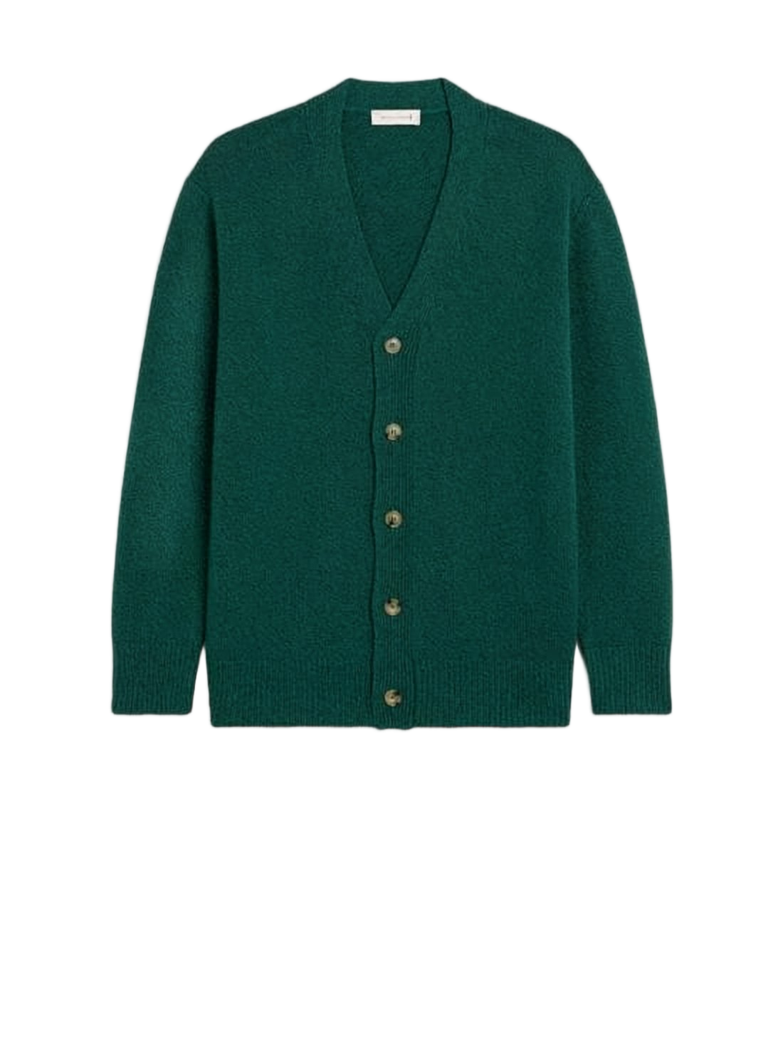 Deep Green Cardigan with V-Neckline and Button Closure