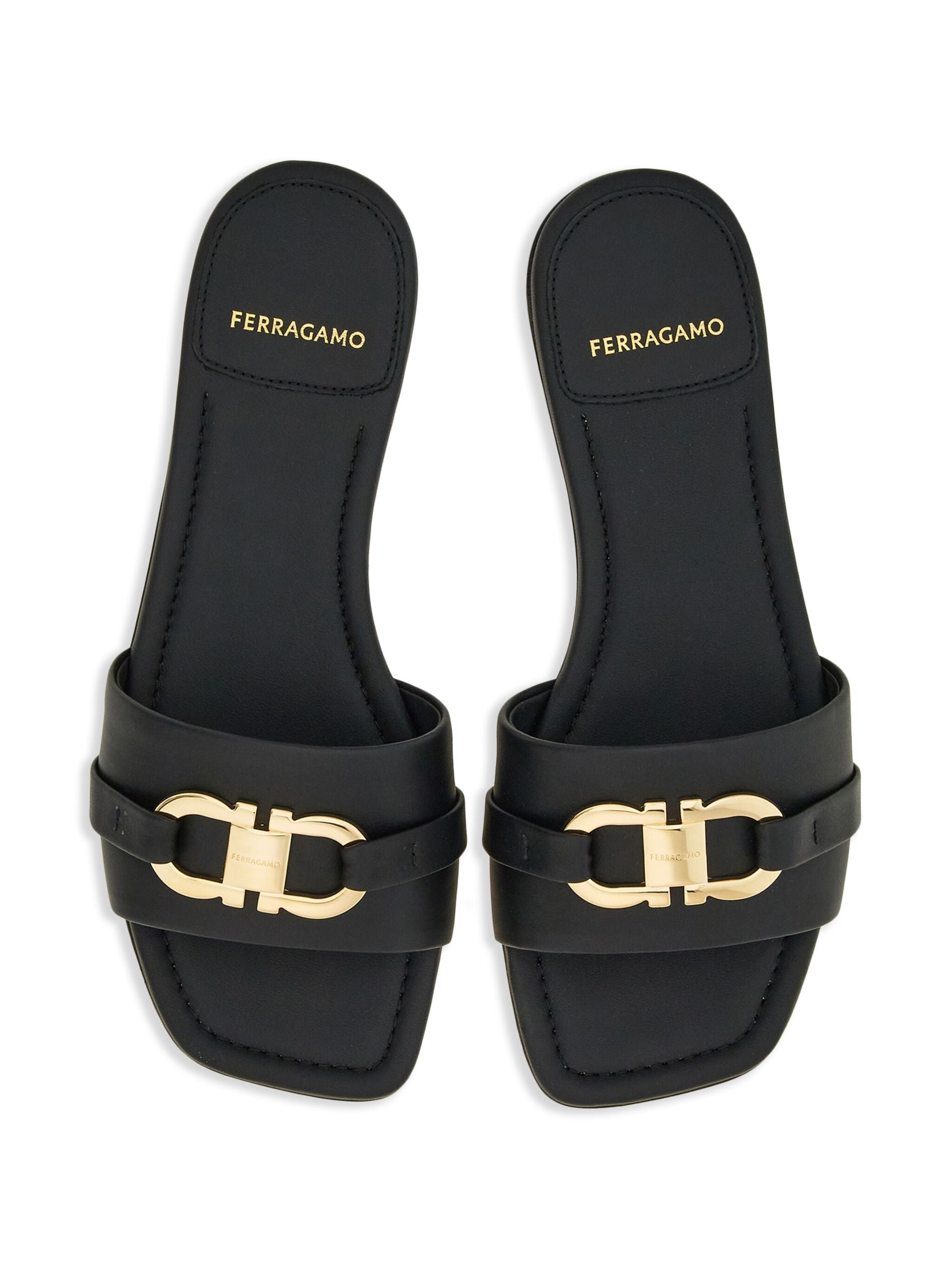 Black Leah Gancini Ornament Leather Sandals