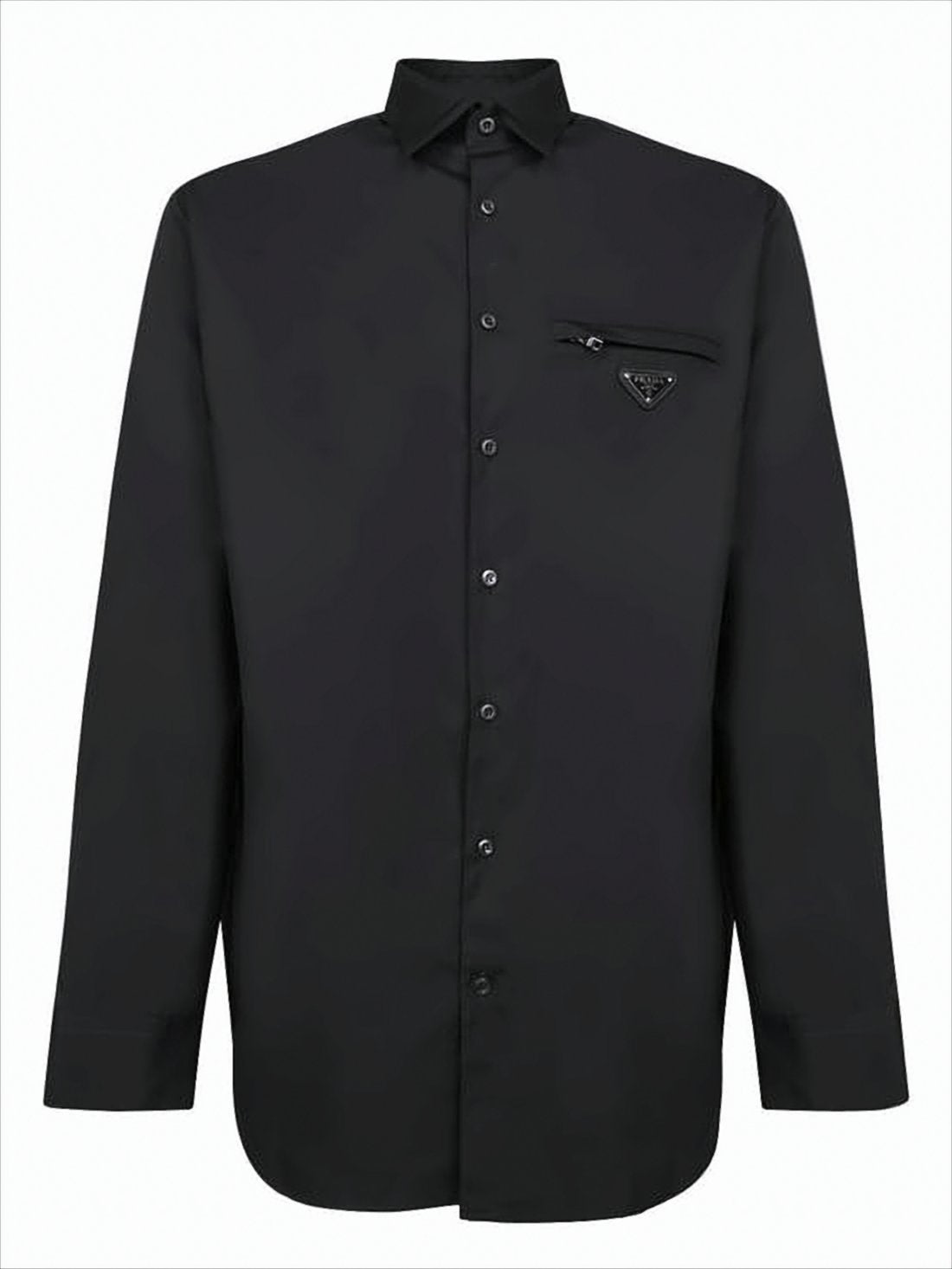 Minimalist Black Long-Sleeve Shirt with Button-Down Front