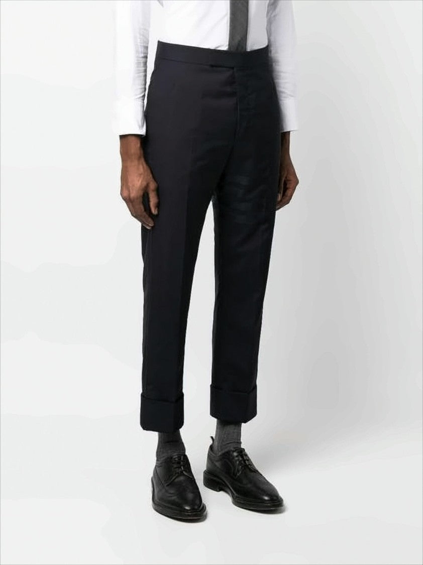 Cropped Black Wool Suit Pants with Gold Anchor Buttons