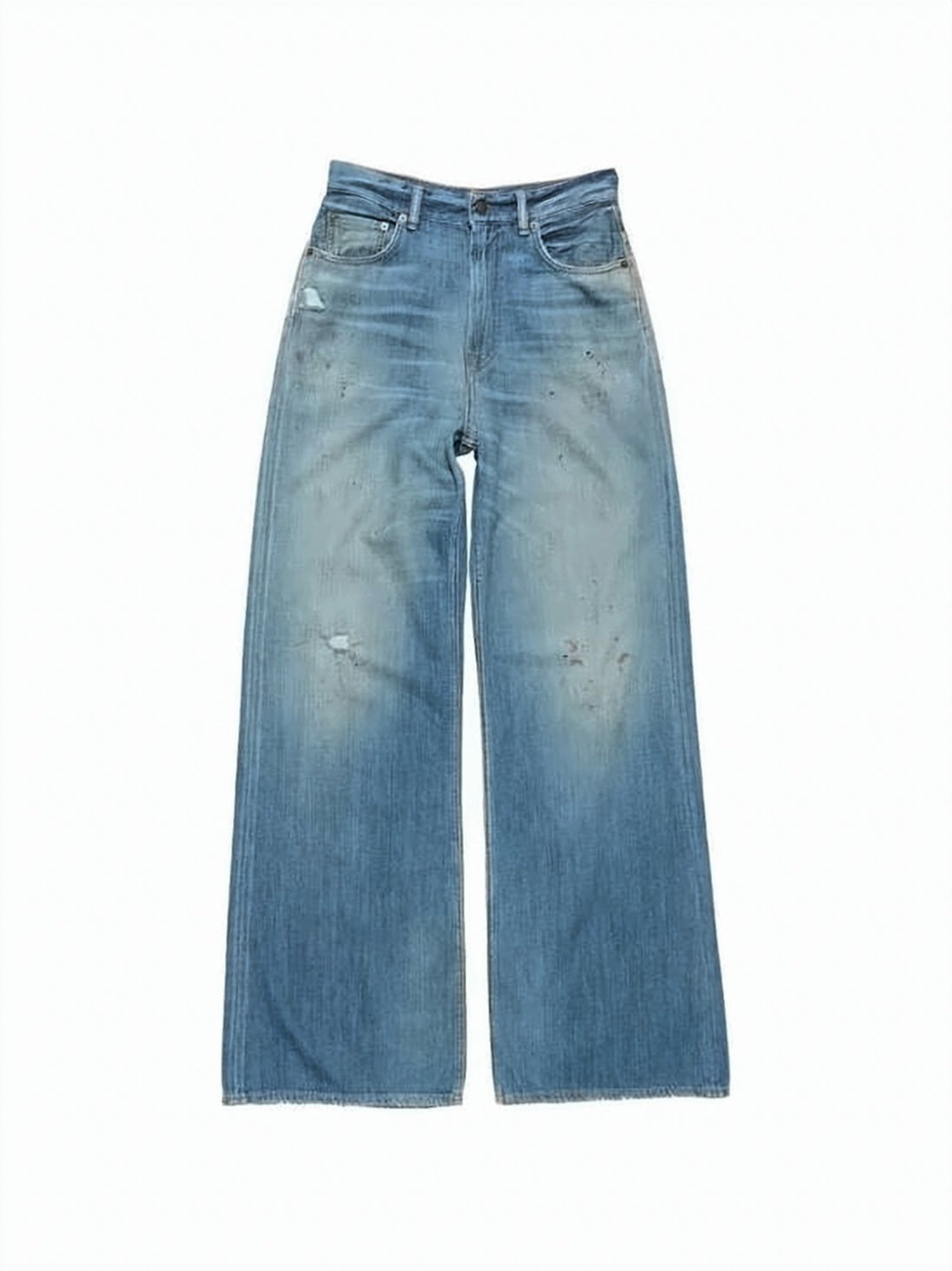 Wide-Leg Denim Pants With Faded Wash