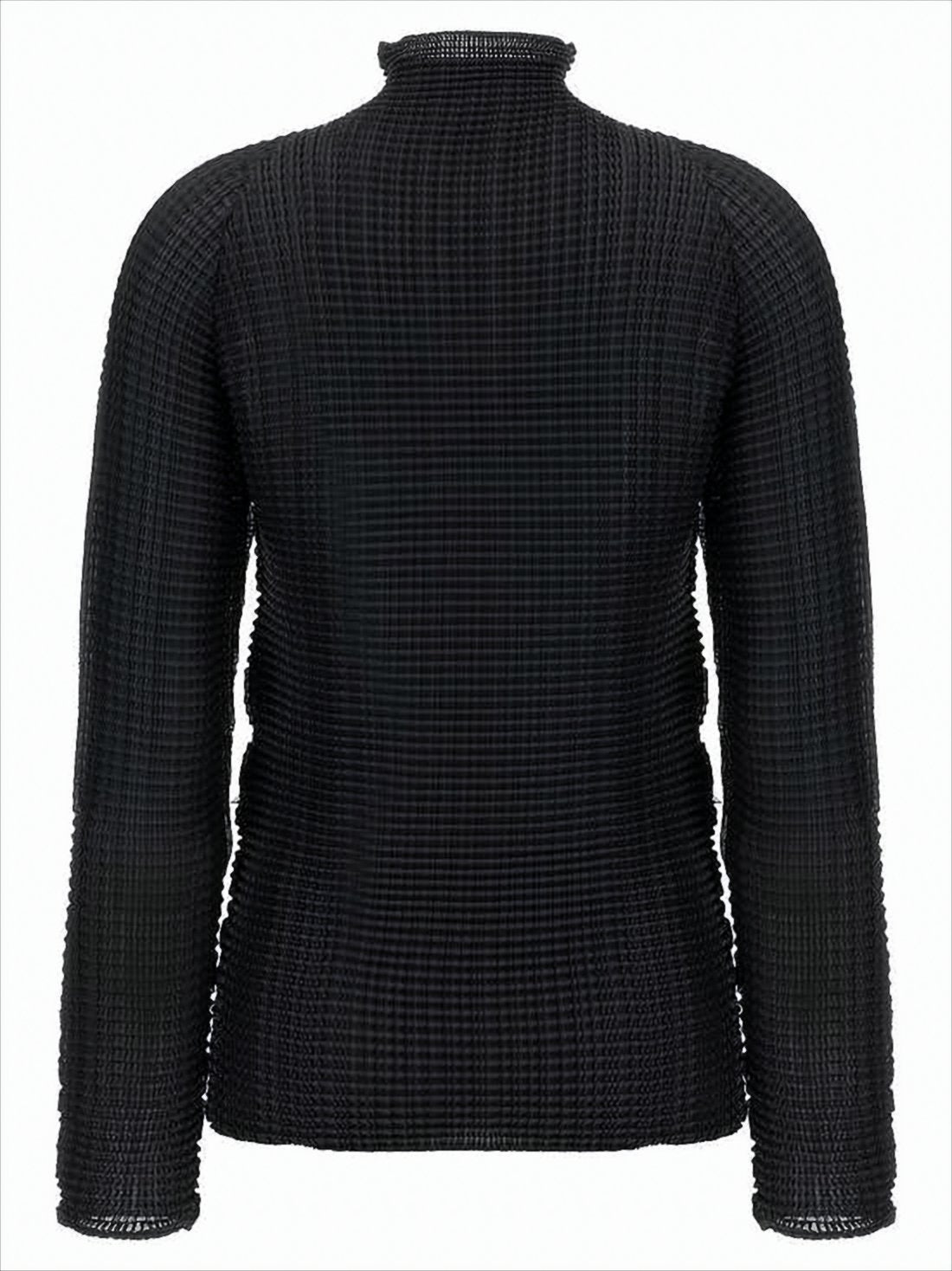 Textured Long-Sleeve Top with Ruffled Edges