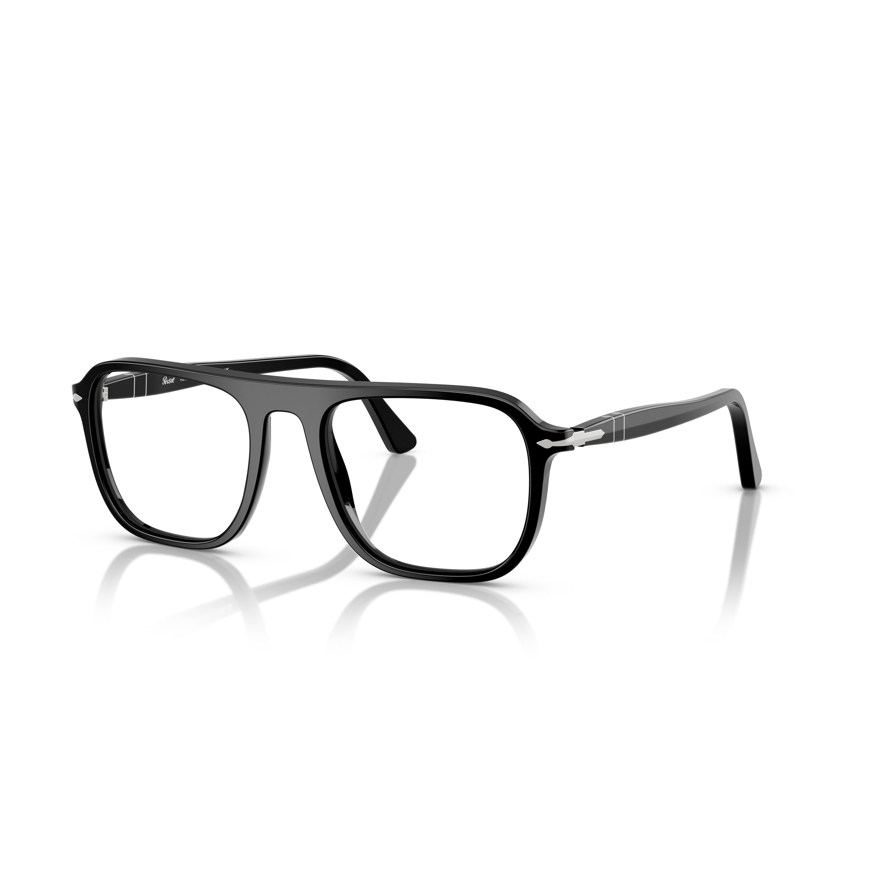 0po3359v Glossy Black Rectangular Acetate Eyeglasses with Silver Accents