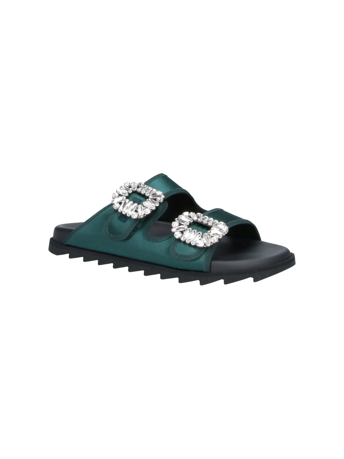 Green Slidy Viv Satin Strap Mules