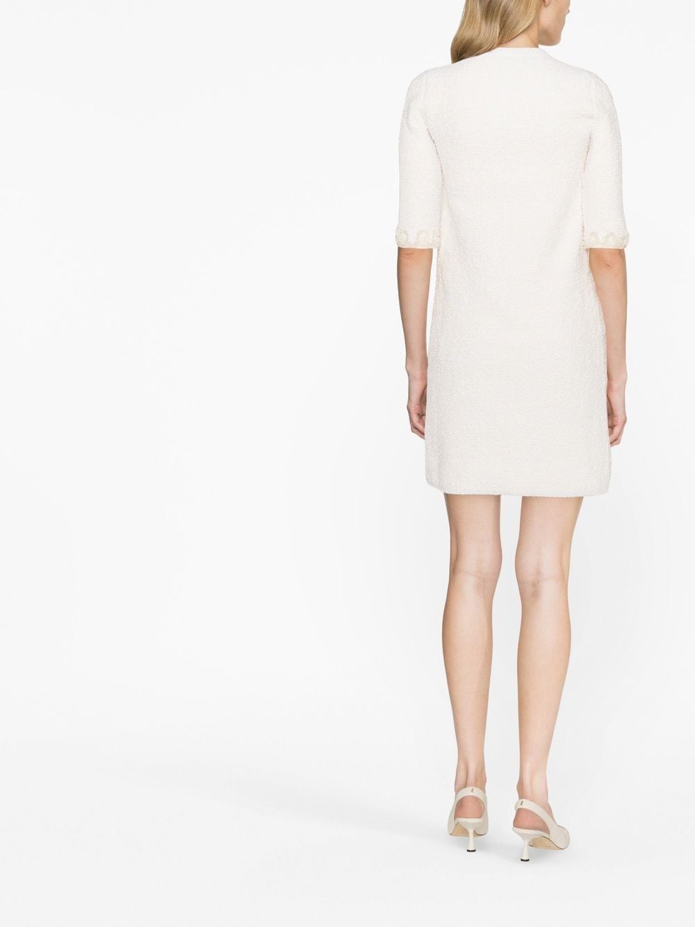Floral-Embroidered Knitted Tweed Dress