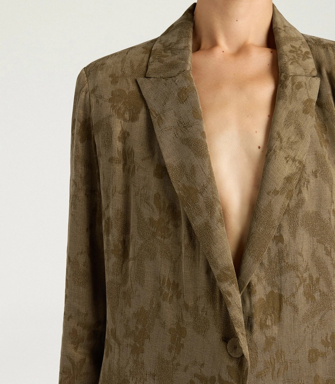 Relaxed Jacquard Cupro Jacket With Single-Button Closure