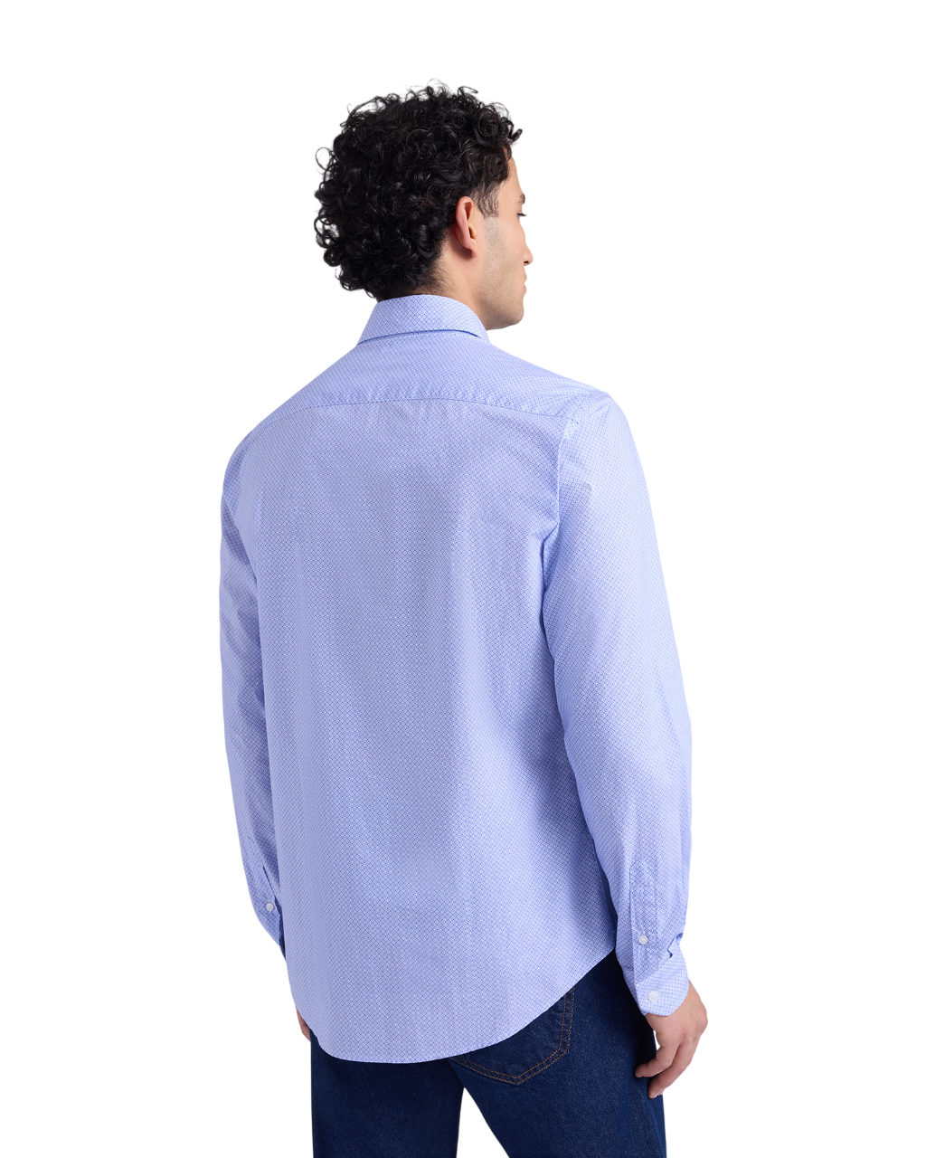 Clear Blue Micro-Print Shirt with Buttonless Collar