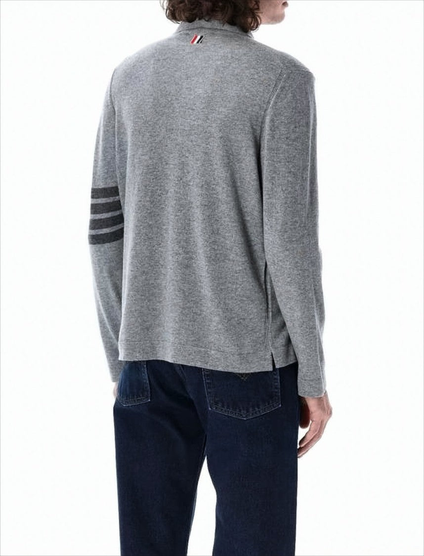 Long-Sleeve Cashmere Shirt with Classic Collar and Subtle Stripe Detail
