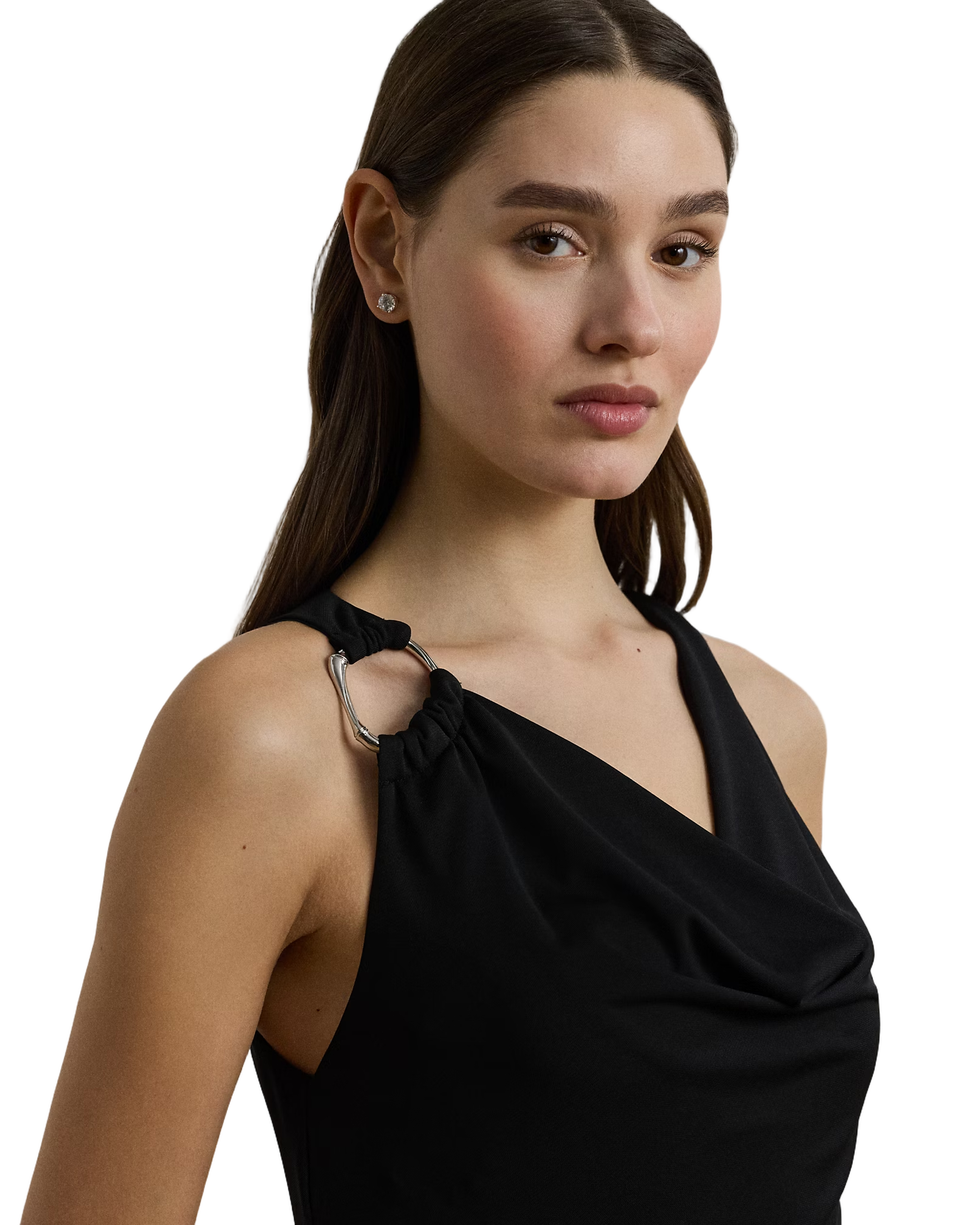 Floor-Length Sleeveless Gown With Draped Neckline