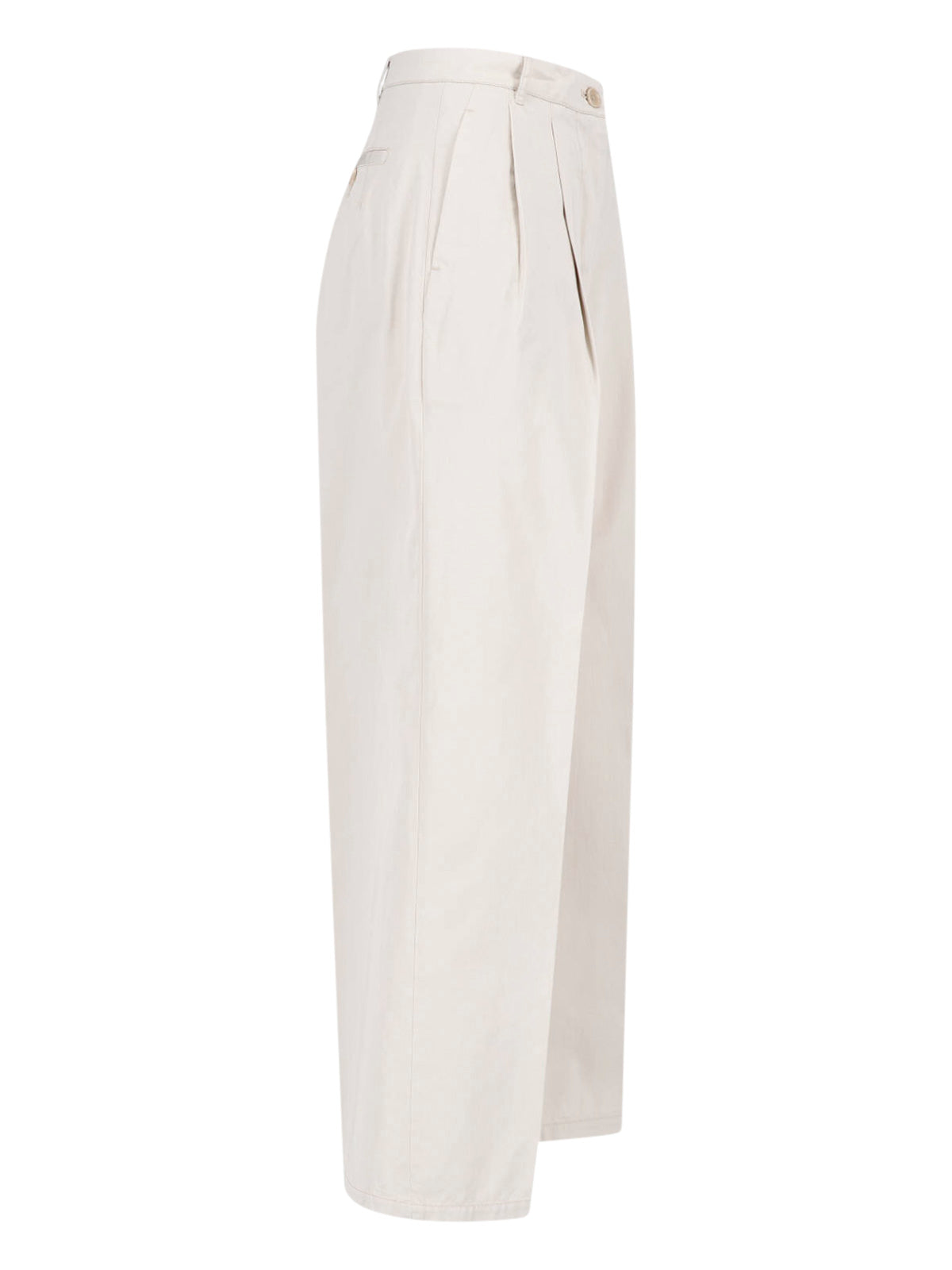 Cream Tailored Straight-Leg Cotton Trousers