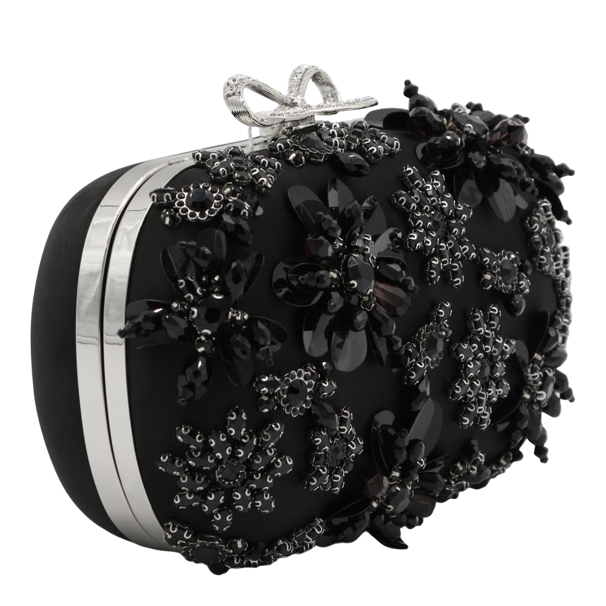 Rounded Rectangular Clutch Bag with Floral Embellishments