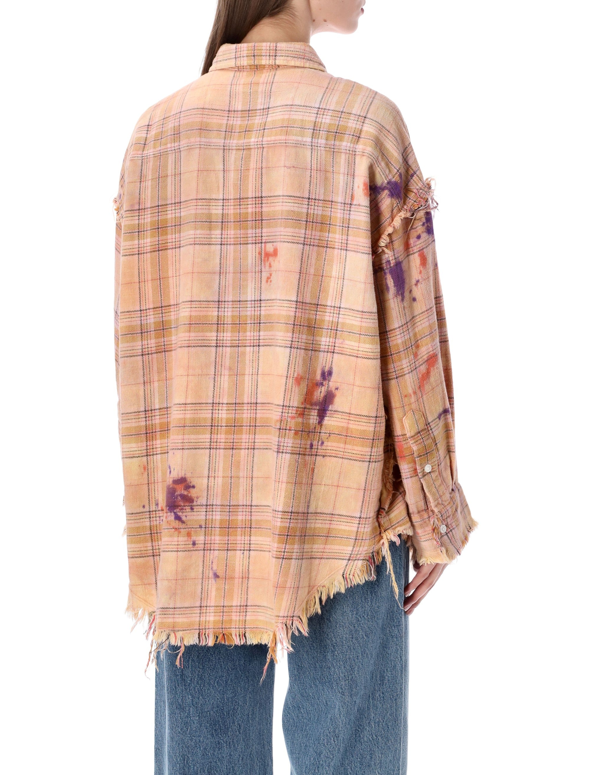 Shredded Plaid Cotton Overshirt