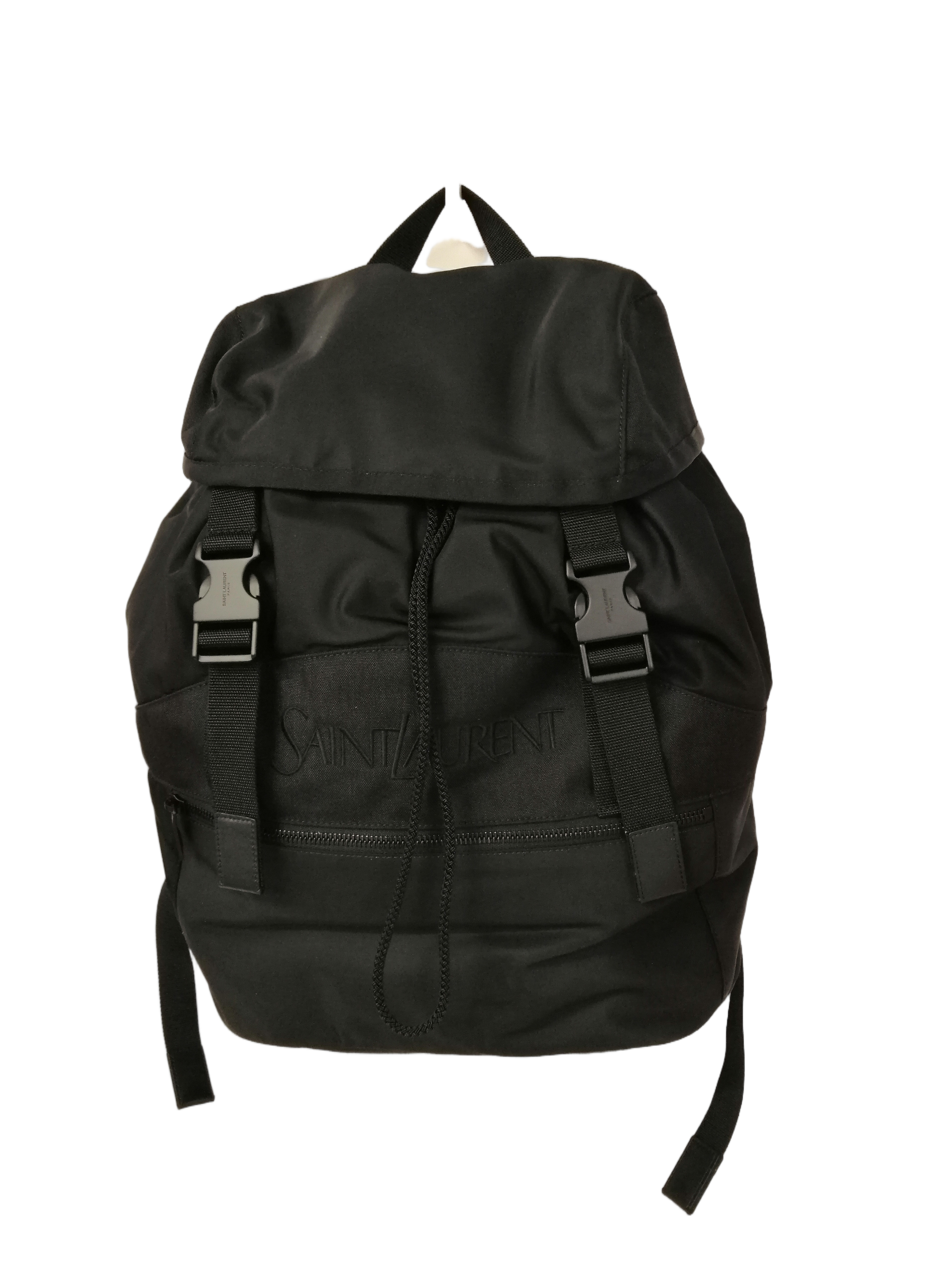 Black Lamb Leather Backpack with Drawstring Closure