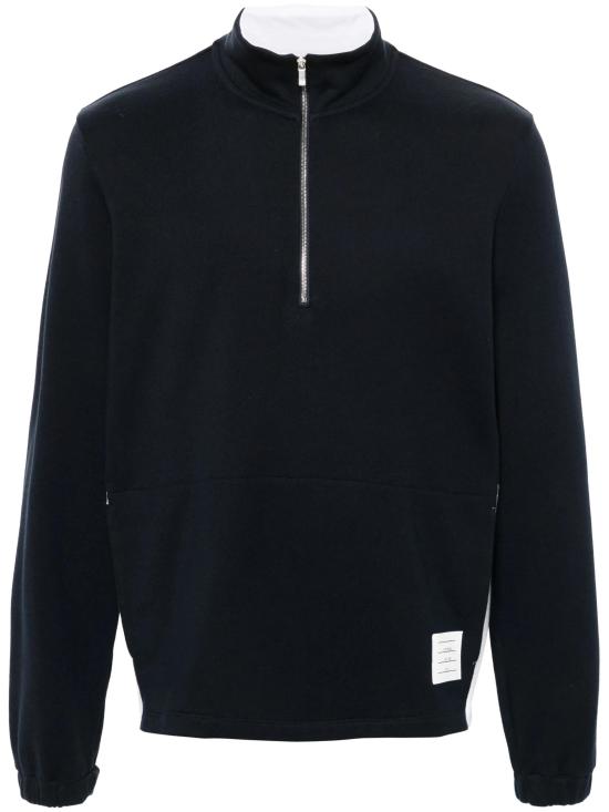 Half-Zip Long-Sleeve Cotton Sweatshirt with Contrasting Panels