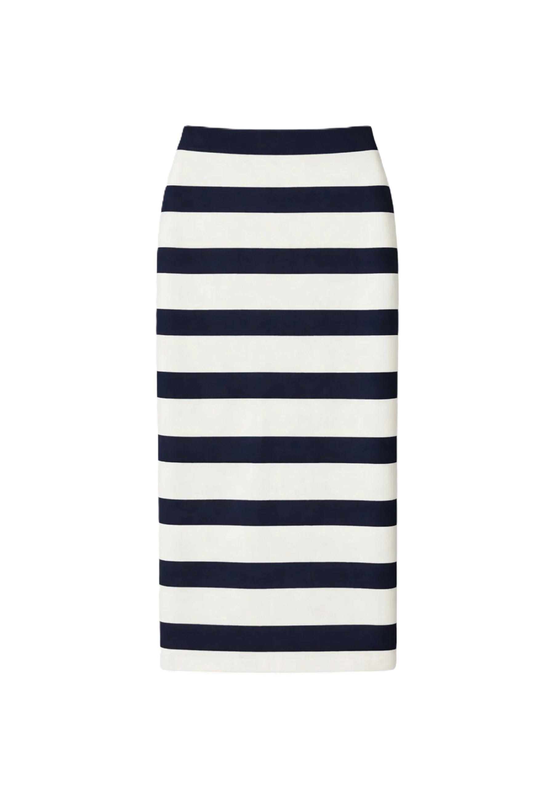 Navy Striped Viscose Midi Skirt