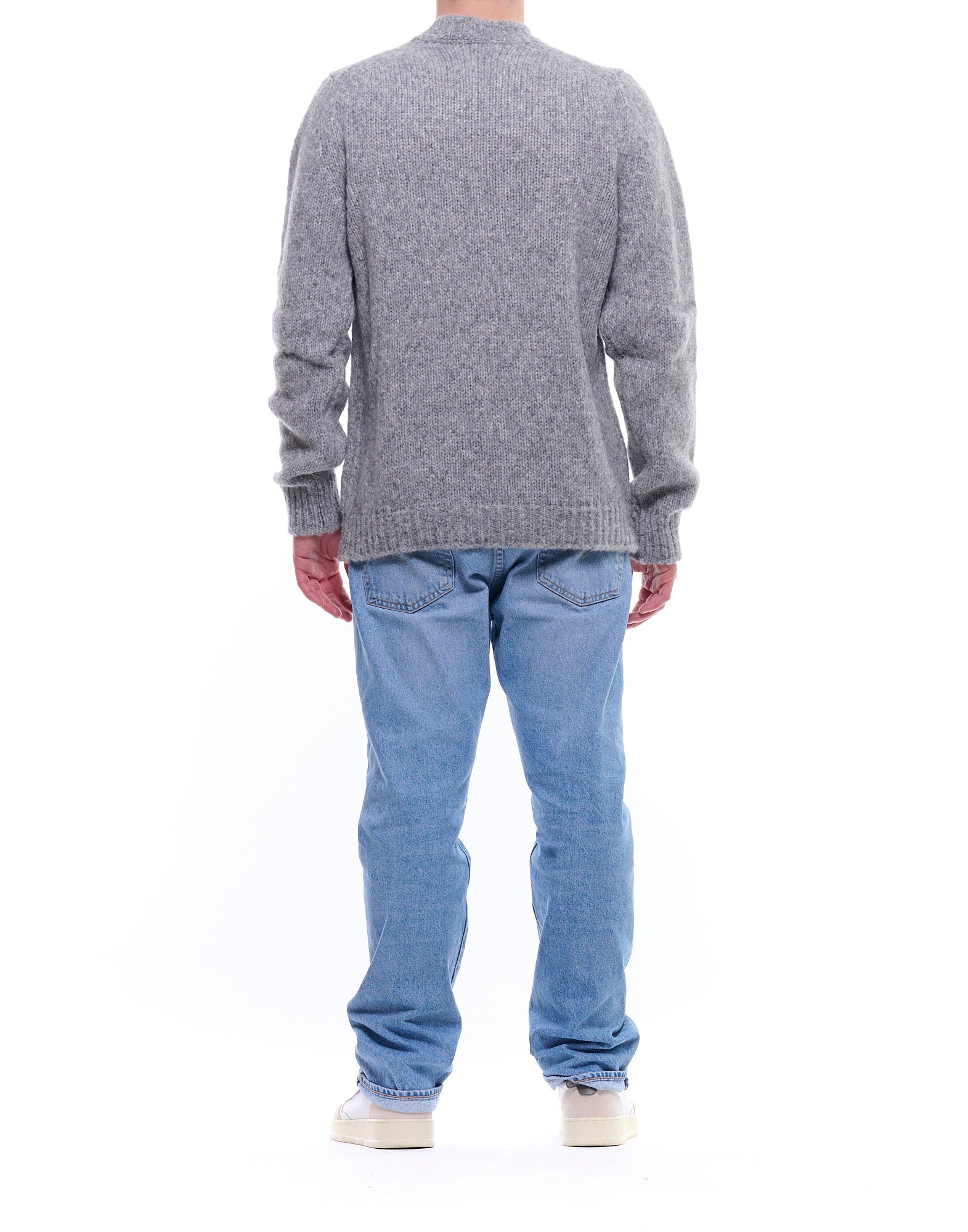Men’S Grey Wool-Blend Crewneck Sweater