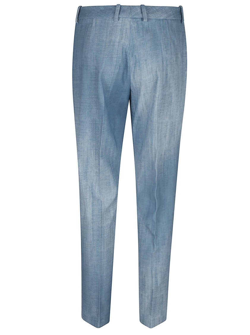 Tailored Blue Trousers With Mid-Rise Waist