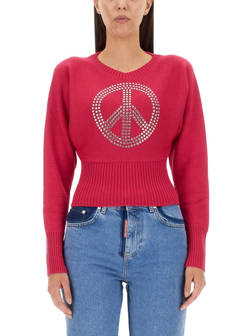 Cropped Jersey With Rhinestone Peace Symbol