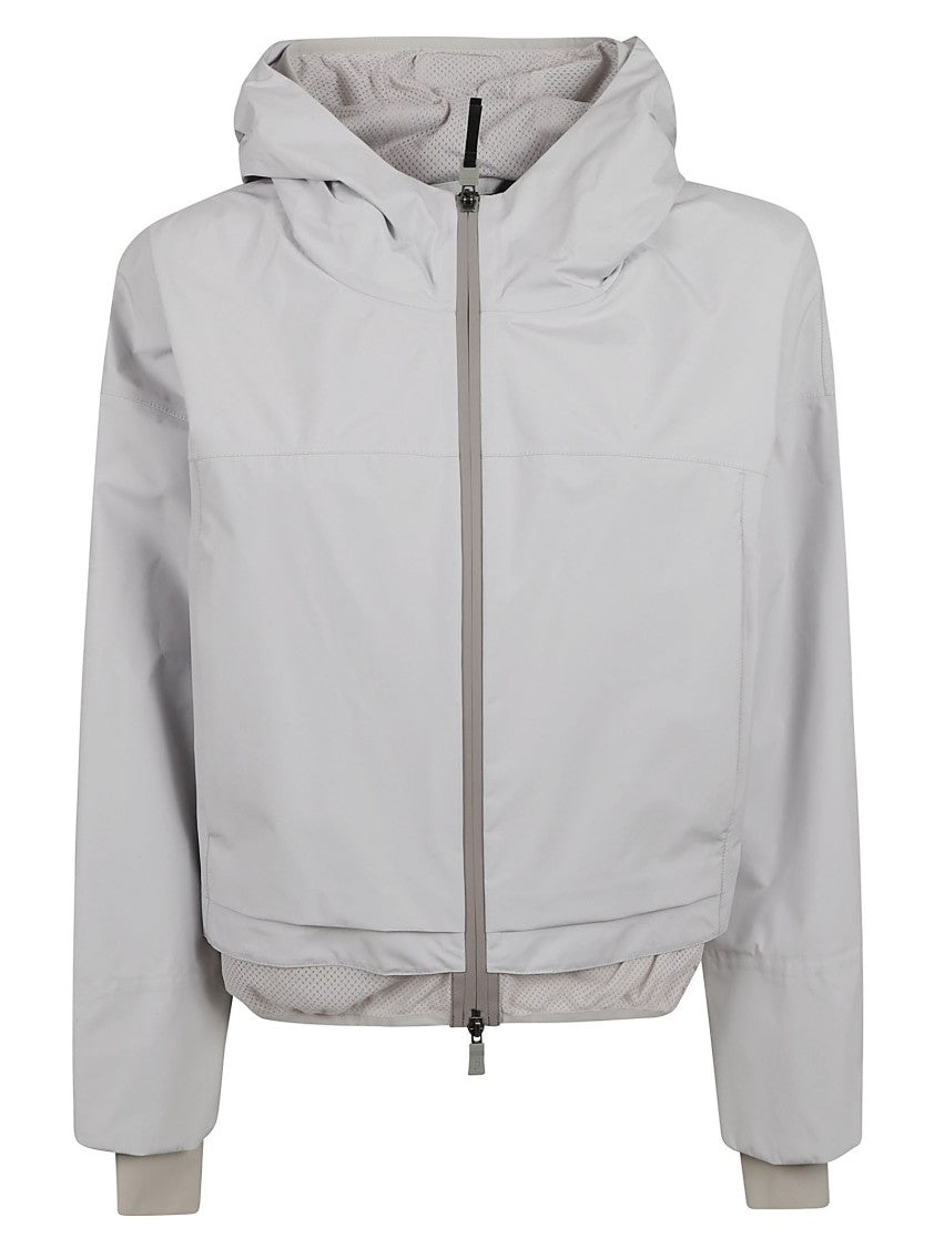 Cropped Hooded Coat With Mesh Detailing