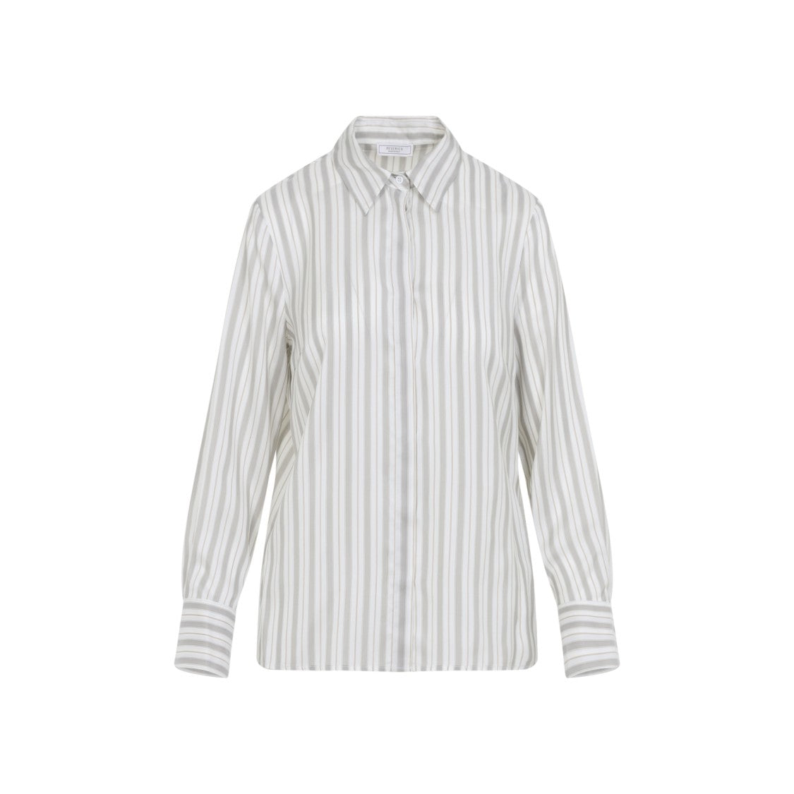 Vertical Stripe Long-Sleeved Shirt With Classic Collar And Concealed Placket