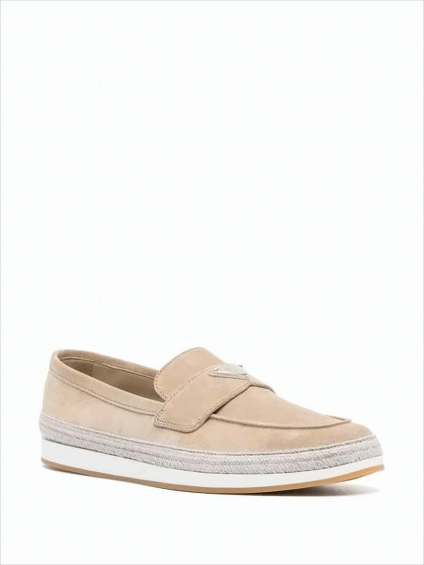 Sleek Suede And Calf Leather Loafers With Metallic Logo Plaque