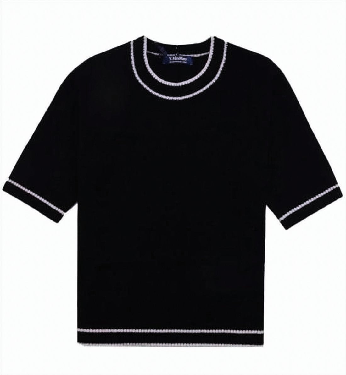 Short-Sleeved Sweater with Contrasting Trim and Minimalist Design