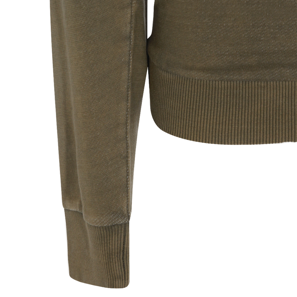 Asymmetrical Olive Green Sweater With Distressed Embroidery