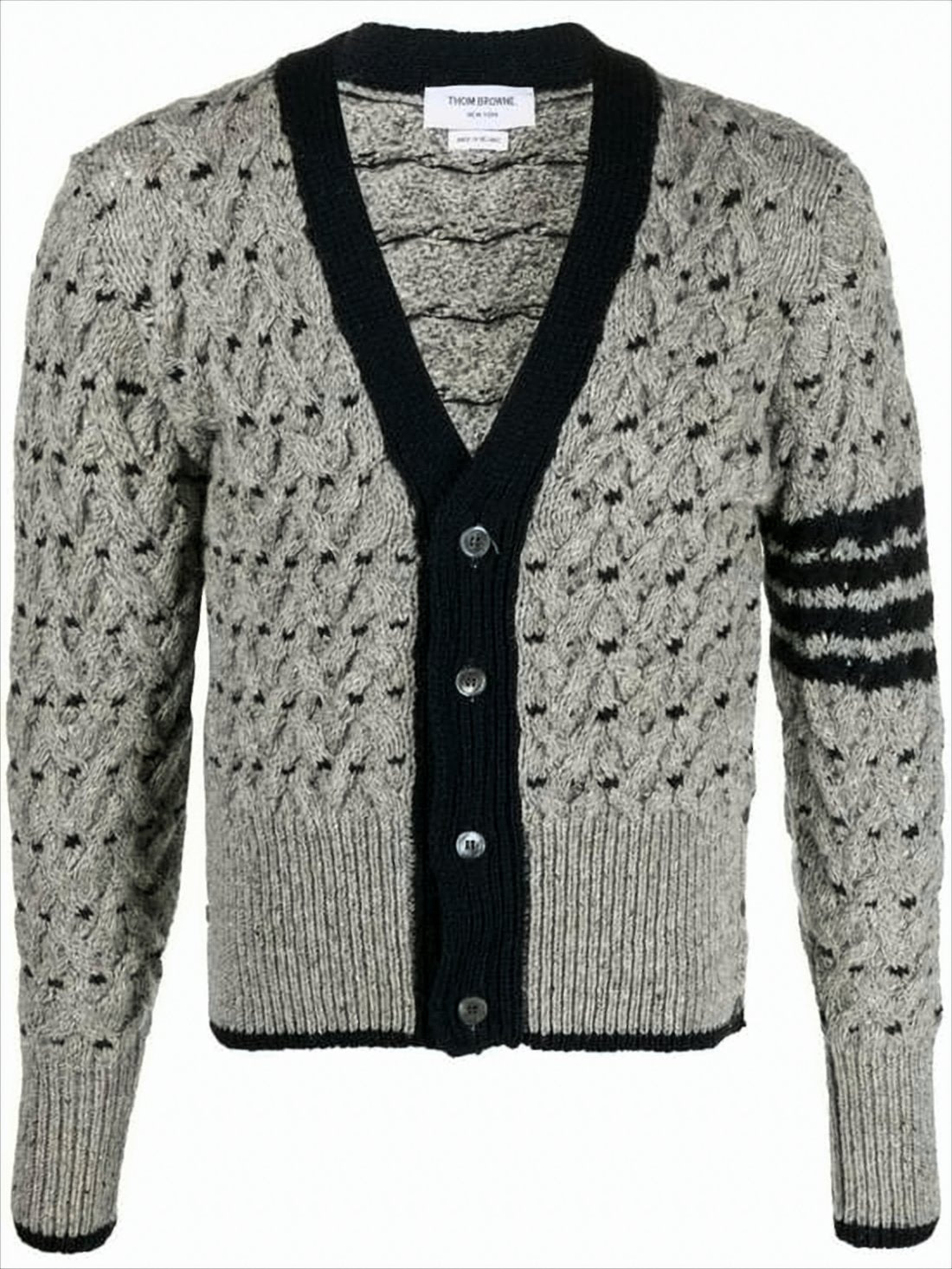 Textured Knit Cardigan with Deep V-Neckline