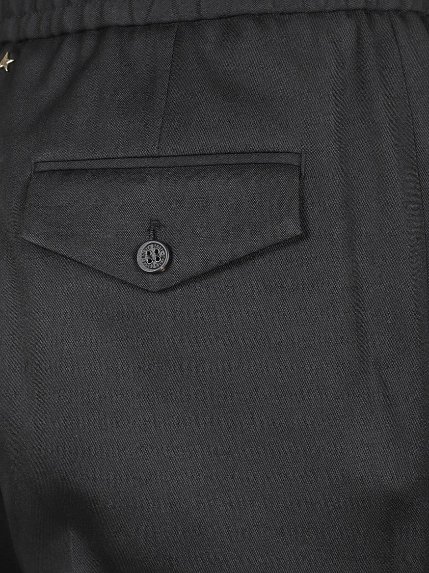 Virgin Wool Twill Trousers With Gold-Tone Logo Detail