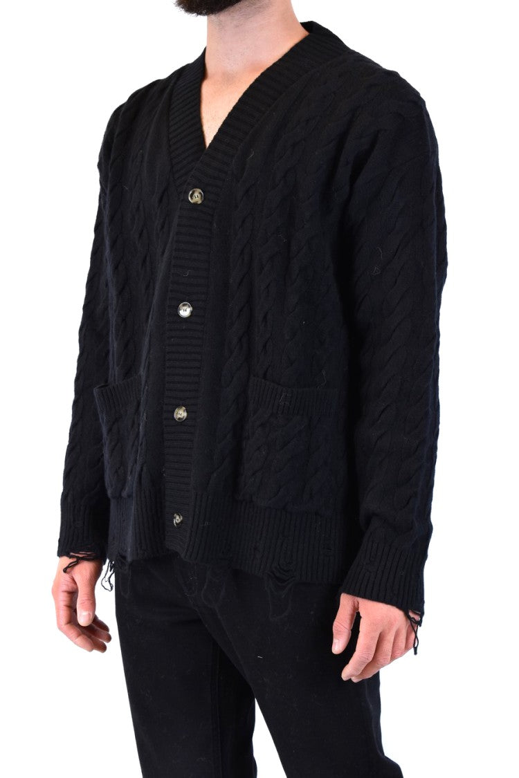 Cable Knit Black Cardigan With V-Neckline